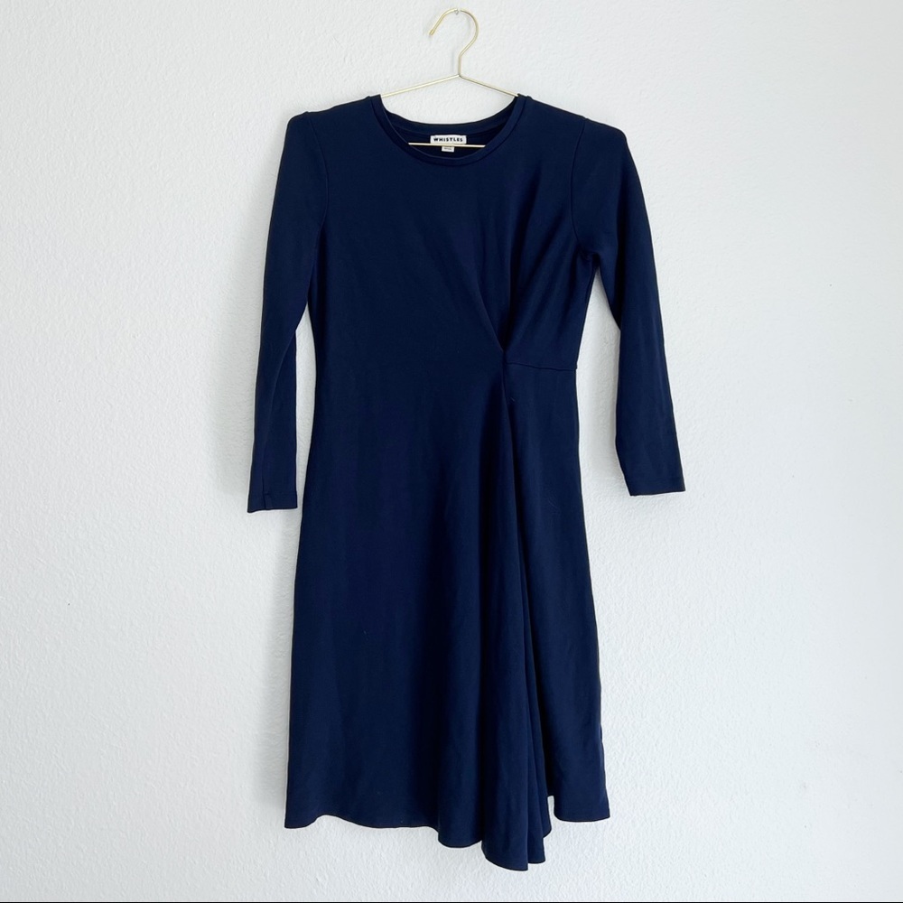 WHISTLES Long Sleeve Ruched Dress in Navy SZ 8
